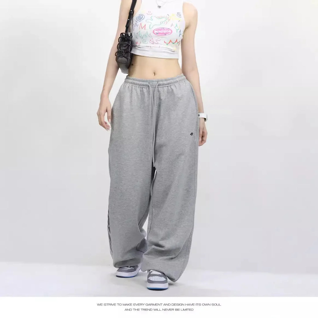 American Style Grey Hip Hop Jazz Loose Fit Wide Leg