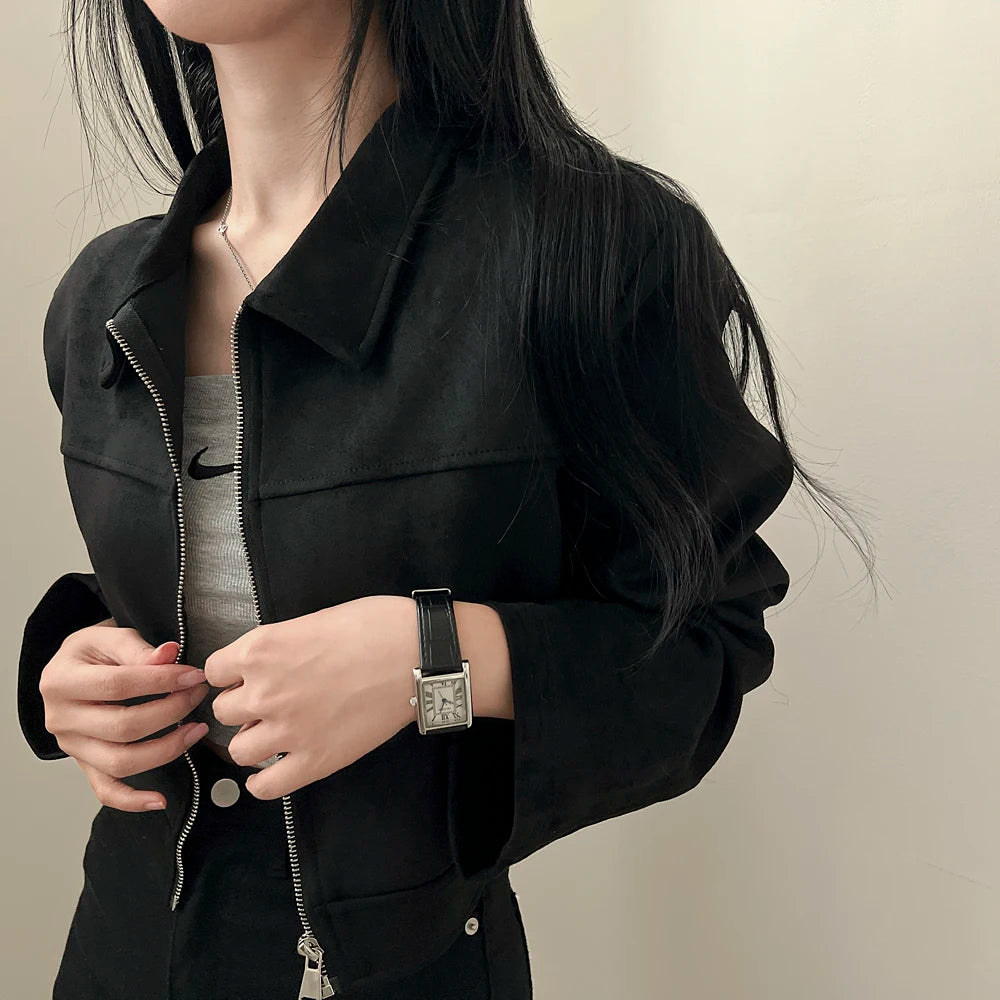 Simple and Versatile Leather Velvet Outerwear Women's Short Top Design Sense  Jacket