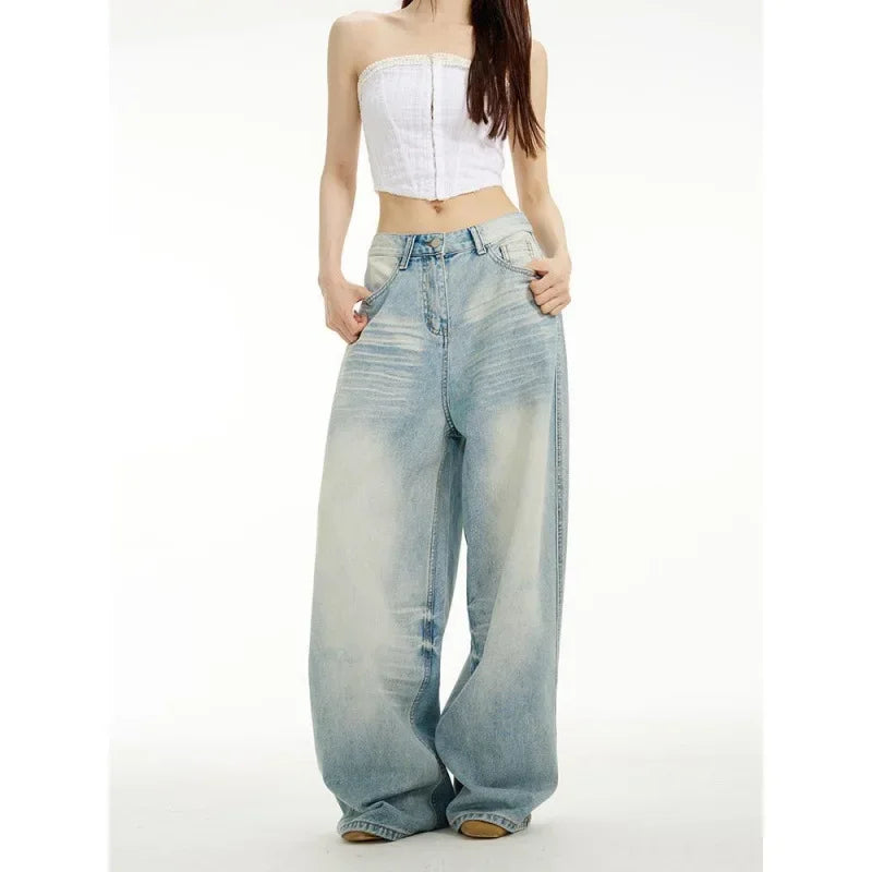 American Style High-Waisted Straight-Leg Loose