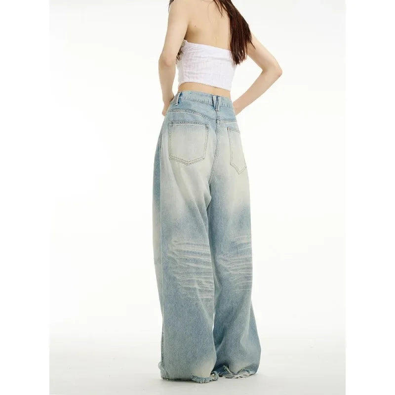 American Style High-Waisted Straight-Leg Loose